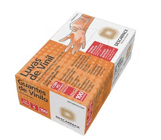 Luva de Vinil com Pó C/ 100 Unidades Tam: P - Descarpack