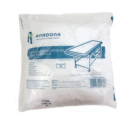 Lençol com Elastico Descartável 2,00 x 0,90 Soft C/ 10 Unidades - Anadona