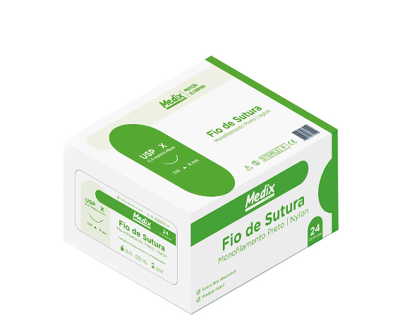 Fio de Sutura Nylon 1.5 45cm 4-0 Agulha 30mm 3/8 com 24 Unidades - Medix