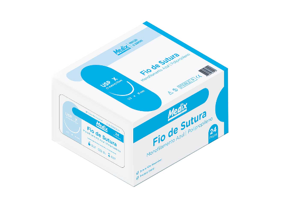 Fio de Sutura Polipropileno 3 75cm 1 - Agulha 35mm 1/2 com 24 Unidades - Medix