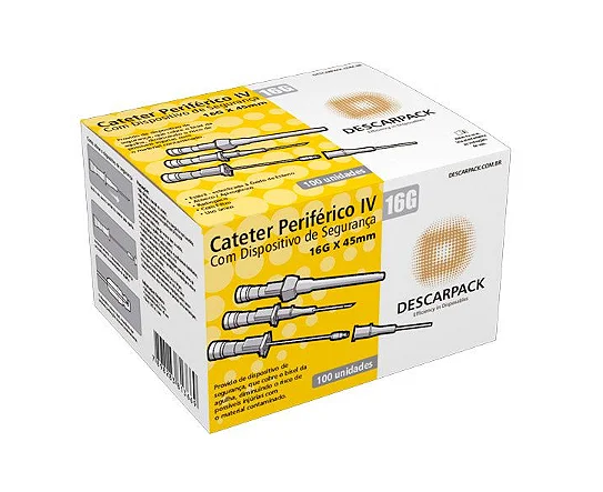 Cateter Periférico Intravenoso com Dispositivo de Segurança 16G Cinza C/ 100 Unidades - Descarpack