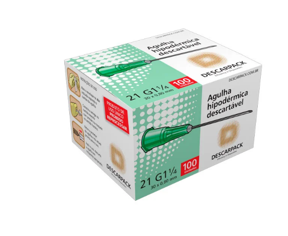 Agulha Hipodérmica 30 x 0,80mm C/ 100 Unidades - Descarpack