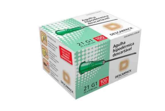 Agulha Hipodérmica 25 x 0,80mm C/ 100 Unidades - Descarpack