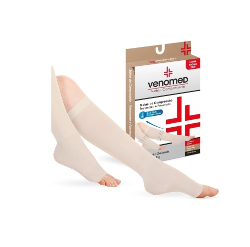 Meia de Compressão 3/4 TAM: G (20 a 30mmHg) Bege Aberta - Venomed