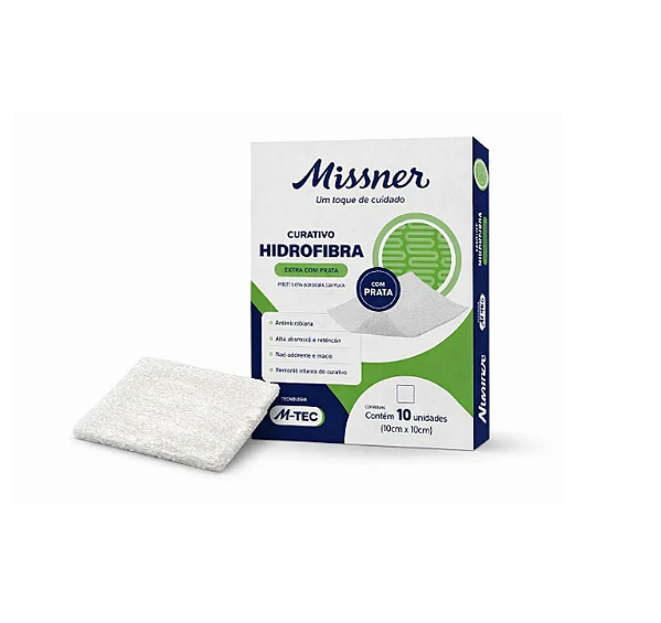 Curativo Hidrofibra Extra Com Prata 10cm x 10cm M-Tec Unidade - Missner