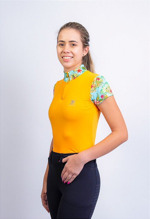 Camisa de Treino SUMMER - Estampa Floral e amarelo - Manga Curta