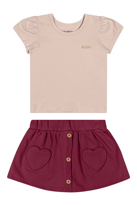 Conjunto Rose Blusa e Short Saia Coração