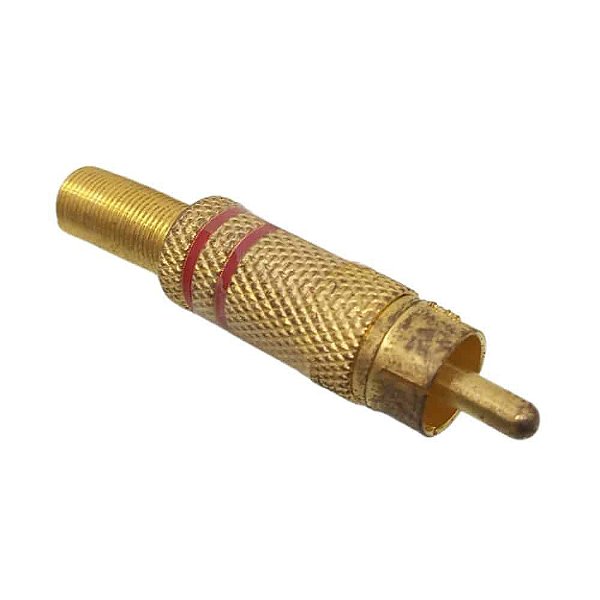 Conector Plug RCA Macho Dourado Com Detalhe Vermelho