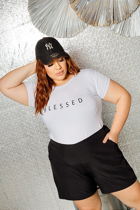 T-SHIRT PLUS SIZE BLESSED DTF BRANCO
