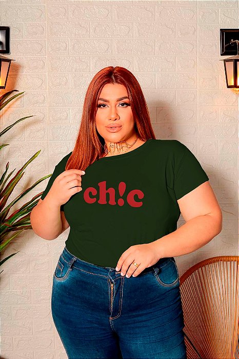 T-SHIRT PLUS SIZE CHIC DTF VERDE MILITAR