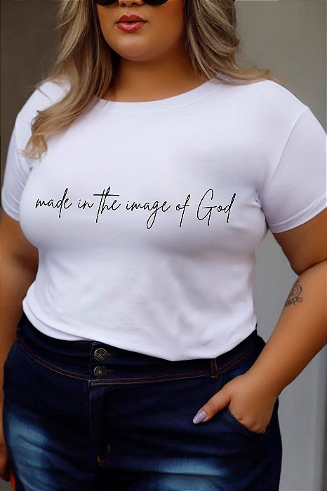 T-SHIRT PLUS SIZE IMAGE OF GOD DTF BRANCO