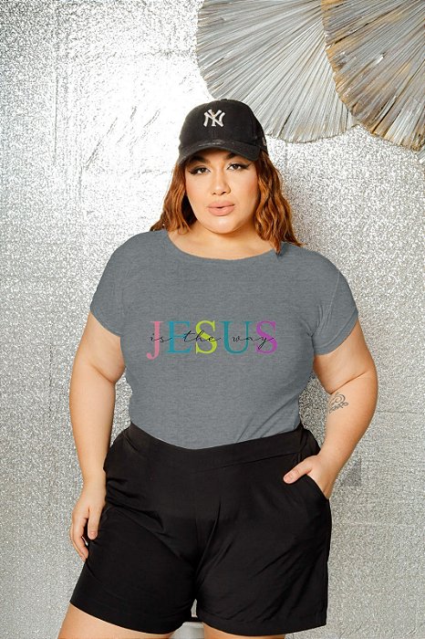 T-SHIRT PLUS SIZE JESUS IS DTF CINZA