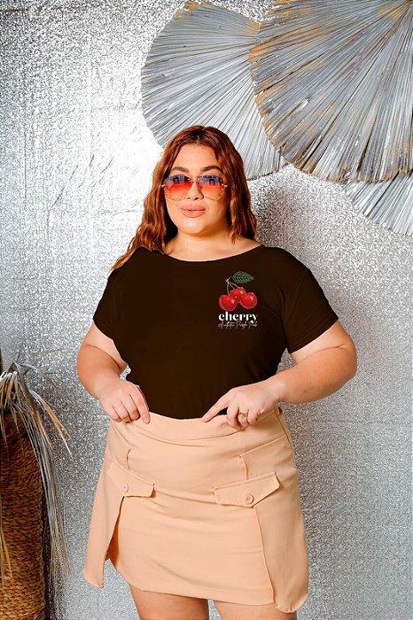 T-SHIRT PLUS SIZE CHERRY AUTHENTIC DTF CHOCOLATE