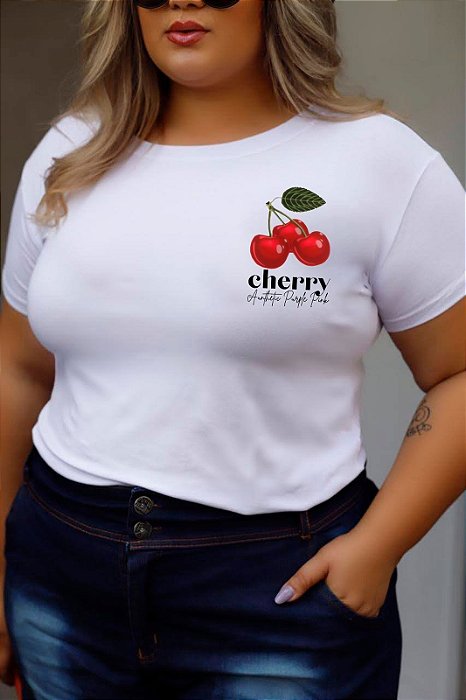T-SHIRT PLUS SIZE CHERRY AUTHENTIC DTF BRANCO