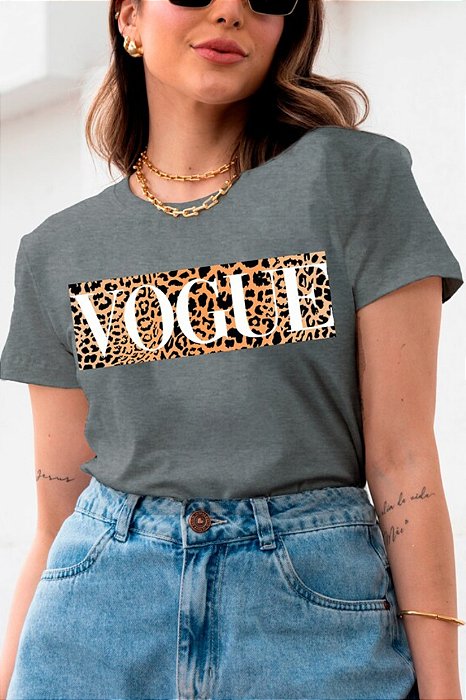 T-SHIRT VOGUE ANIMAL PRINT DTF CINZA