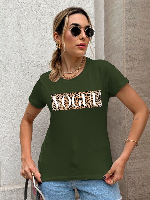 T-SHIRT VOGUE ANIMAL PRINT DTF VERDE MILITAR