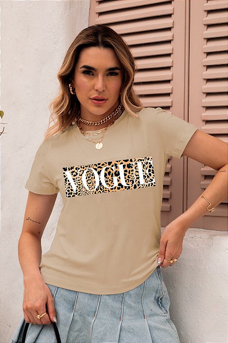 T-SHIRT VOGUE ANIMAL PRINT DTF BEGE