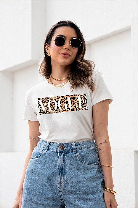 T-SHIRT VOGUE ANIMAL PRINT DTF BRANCO