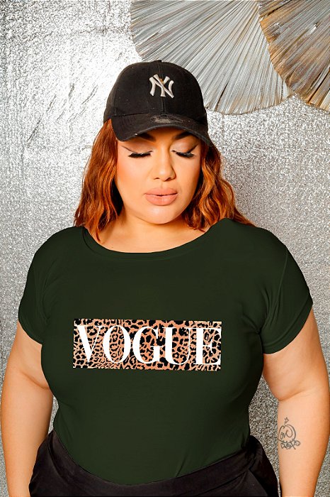 T-SHIRT PLUS SIZE VOGUE ANIMAL PRINT DTF VERDE MILITAR XG