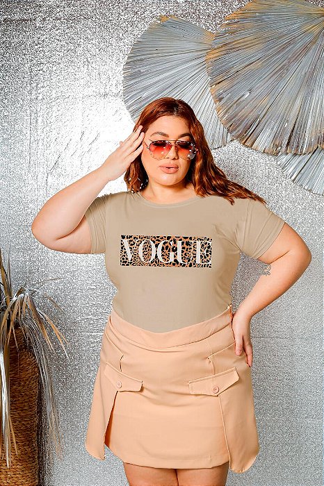 T-SHIRT PLUS SIZE VOGUE ANIMAL PRINT DTF BEGE XG