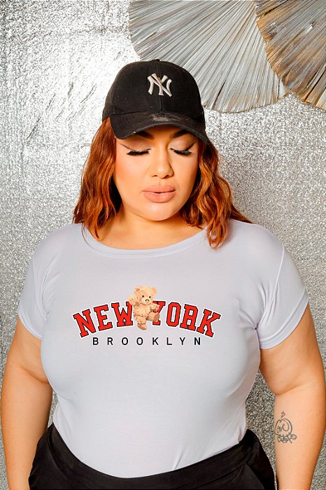 T-SHIRT PLUS SIZE URSO NEW YORK DTF BRANCO XG