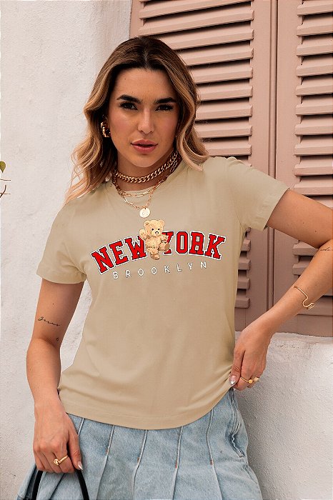 T-SHIRT URSO NEW YORK DTF BEGE