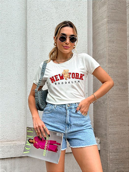 T-SHIRT URSO NEW YORK DTF BRANCO