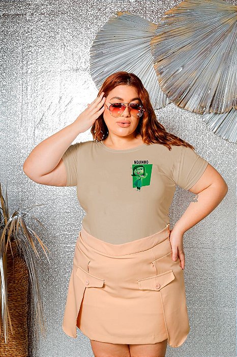 T-SHIRT PLUS SIZE NOJINHO DIVERTIDAMENTE DTF BEGE XG