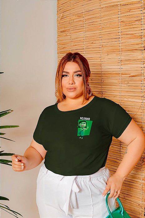 T-SHIRT PLUS SIZE NOJINHO DIVERTIDAMENTE DTF VERDE MILITAR XG
