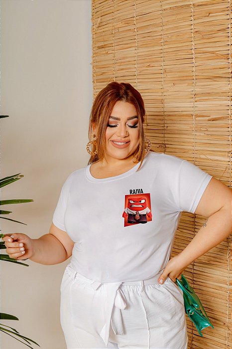 T-SHIRT PLUS SIZE RAIVA DIVERTIDAMENTE DTF BRANCO XG