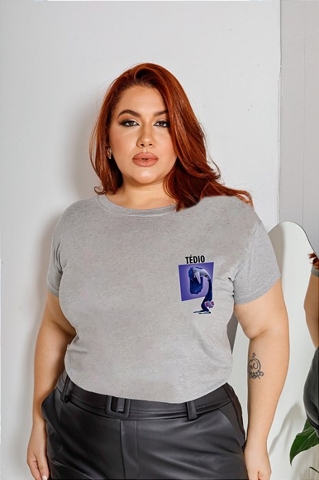 T-SHIRT PLUS SIZE TÉDIO DIVERTIDAMENTE DTF CINZA XG