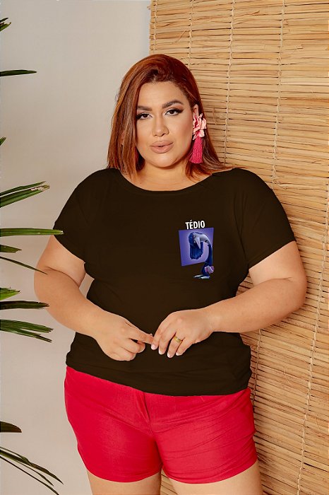 T-SHIRT PLUS SIZE TÉDIO DIVERTIDAMENTE DTF CHOCOLATE XG