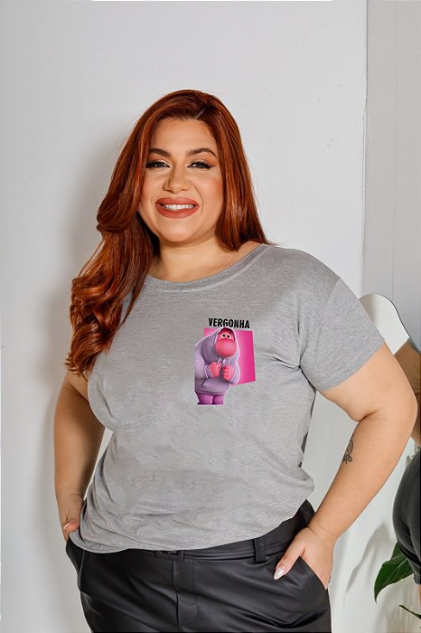 T-SHIRT PLUS SIZE VERGONHA DIVERTIDAMENTE DTF CINZA XG