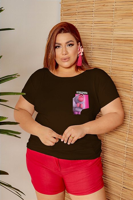 T-SHIRT PLUS SIZE VERGONHA DIVERTIDAMENTE DTF CHOCOLATE XG
