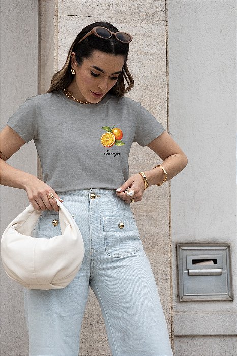 T-SHIRT LARANJA DTF CINZA
