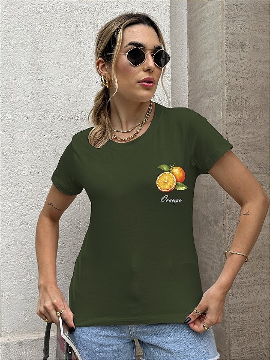 T-SHIRT LARANJA DTF VERDE MILITAR