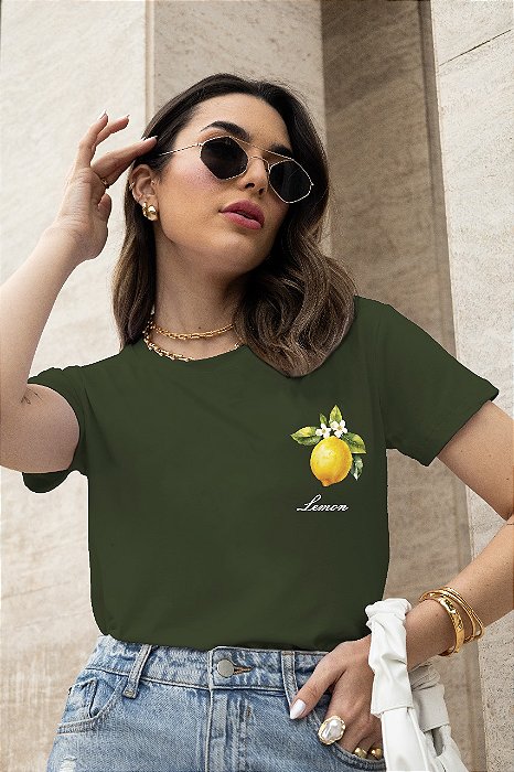 T-SHIRT LIMÃO DTF VERDE MILITAR