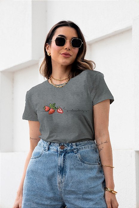 T-SHIRT MORANGOS STRANWBERRY DTF CINZA