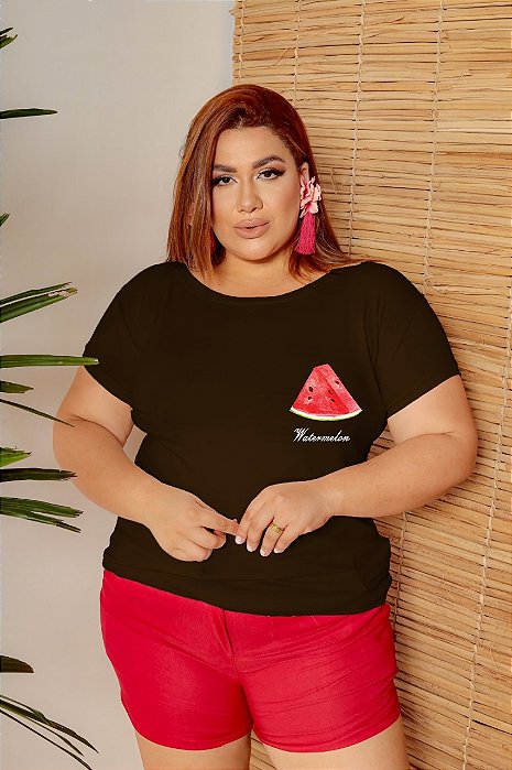 T-SHIRT PLUS SIZE MELANCIA DTF CHOCOLATE XG