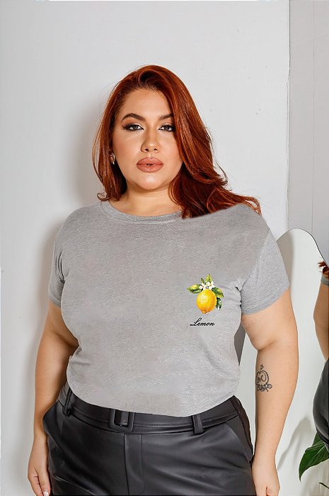 T-SHIRT PLUS SIZE LIMÃO DTF CINZA XG