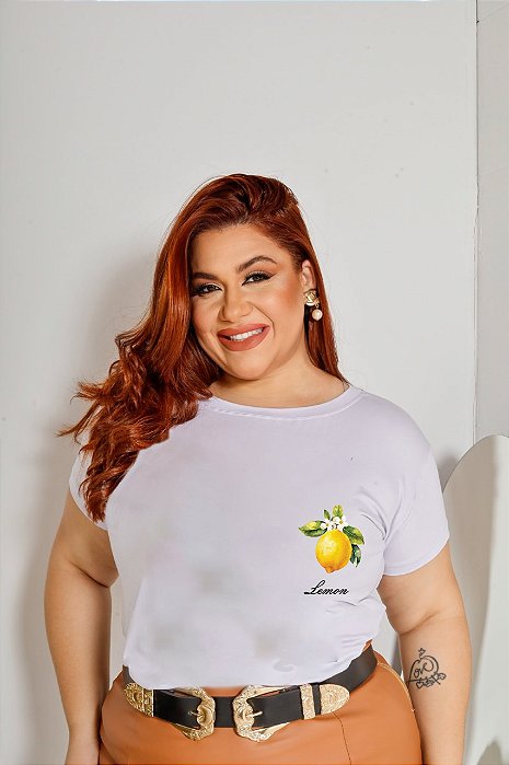 T-SHIRT PLUS SIZE LIMÃO DTF BRANCO XG