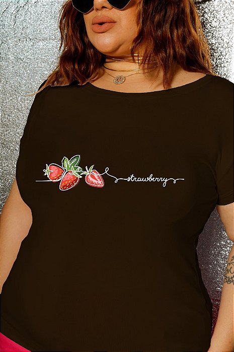 T-SHIRT PLUS SIZE MORANGOS STRANWBERRY DTF CHOCOLATE XG