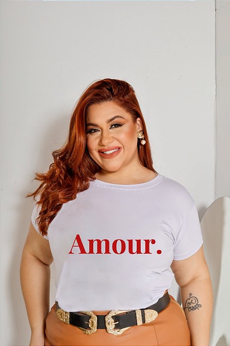 T-SHIRT PLUS SIZE AMOUR. DTF BRANCO XG