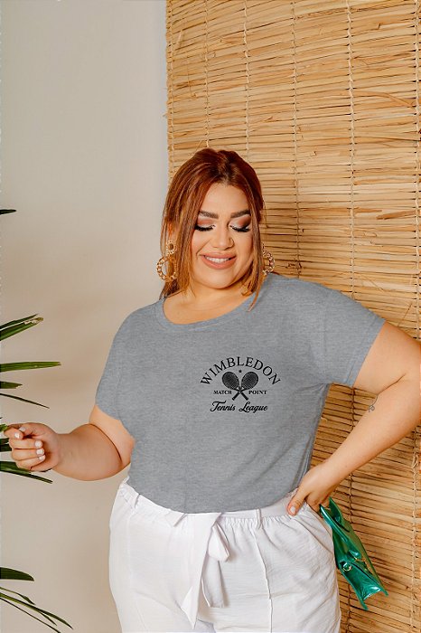 T-SHIRT PLUS SIZE RAQUETES WIMBLENDON DTF CINZA XG