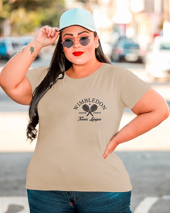 T-SHIRT PLUS SIZE RAQUETES WIMBLENDON DTF BEGE XG