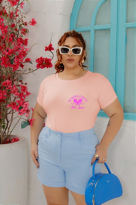 T-SHIRT PLUS SIZE RAQUETES WIMBLENDON DTF ROSA BEBÊ XG