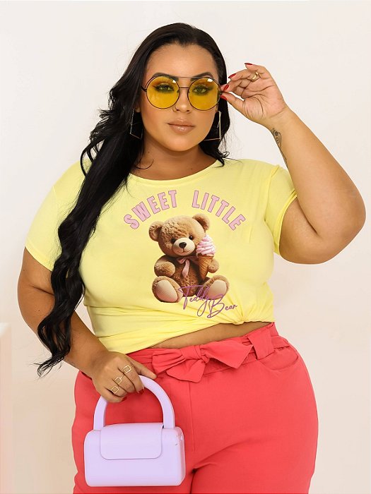 T-SHIRT PLUS SIZE URSINHO SWEET DTF AMARELO BEBÊ XG