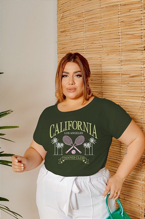 T-SHIRT PLUS SIZE RAQUETE CALIFORNIA DTF VERDE MILITAR XG