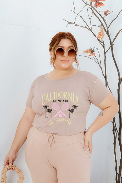 T-SHIRT PLUS SIZE RAQUETE CALIFORNIA DTF BEGE XG
