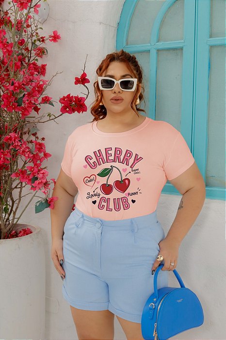 T-SHIRT PLUS SIZE CHERRY CLUB DTF ROSA BEBÊ XG